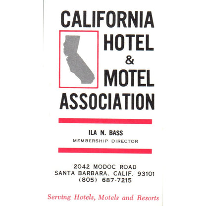 California Hotel & Motel Association Ila Bass Santa Barbara Business Card SE3-B1