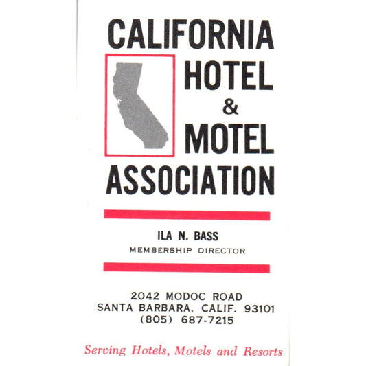 California Hotel & Motel Association Ila Bass Santa Barbara Business Card SE3-B1