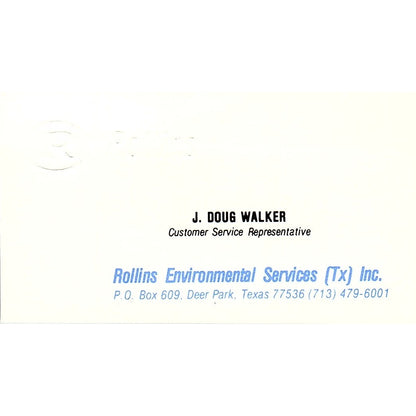 Rollins Environmental Service J Doug Walker Deer Park Texas Business Card SF3-B6