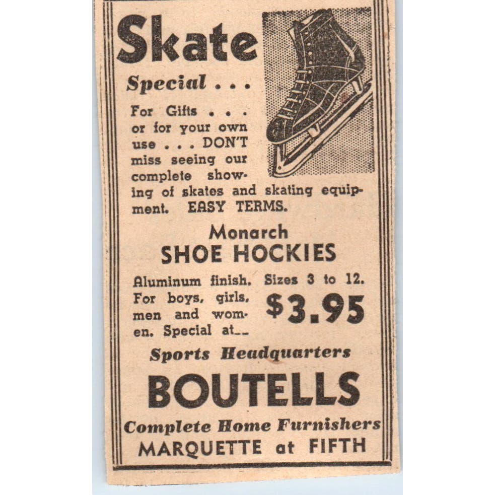 Boutells Department Store Ice Skates 1935 Minneapolis Journal Ad AE7-H2