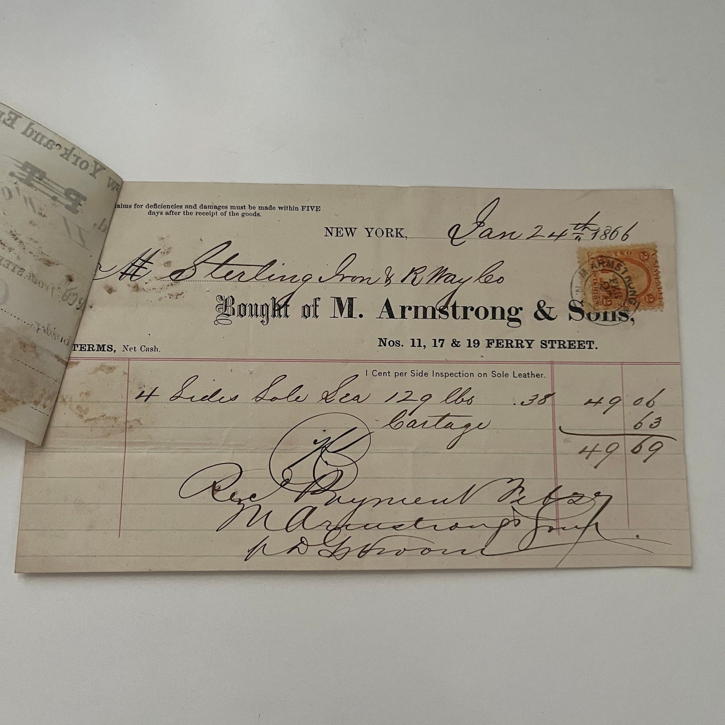 M. Armstrong and Sons New York 1866 Billhead & Erie Ry Waybill C15