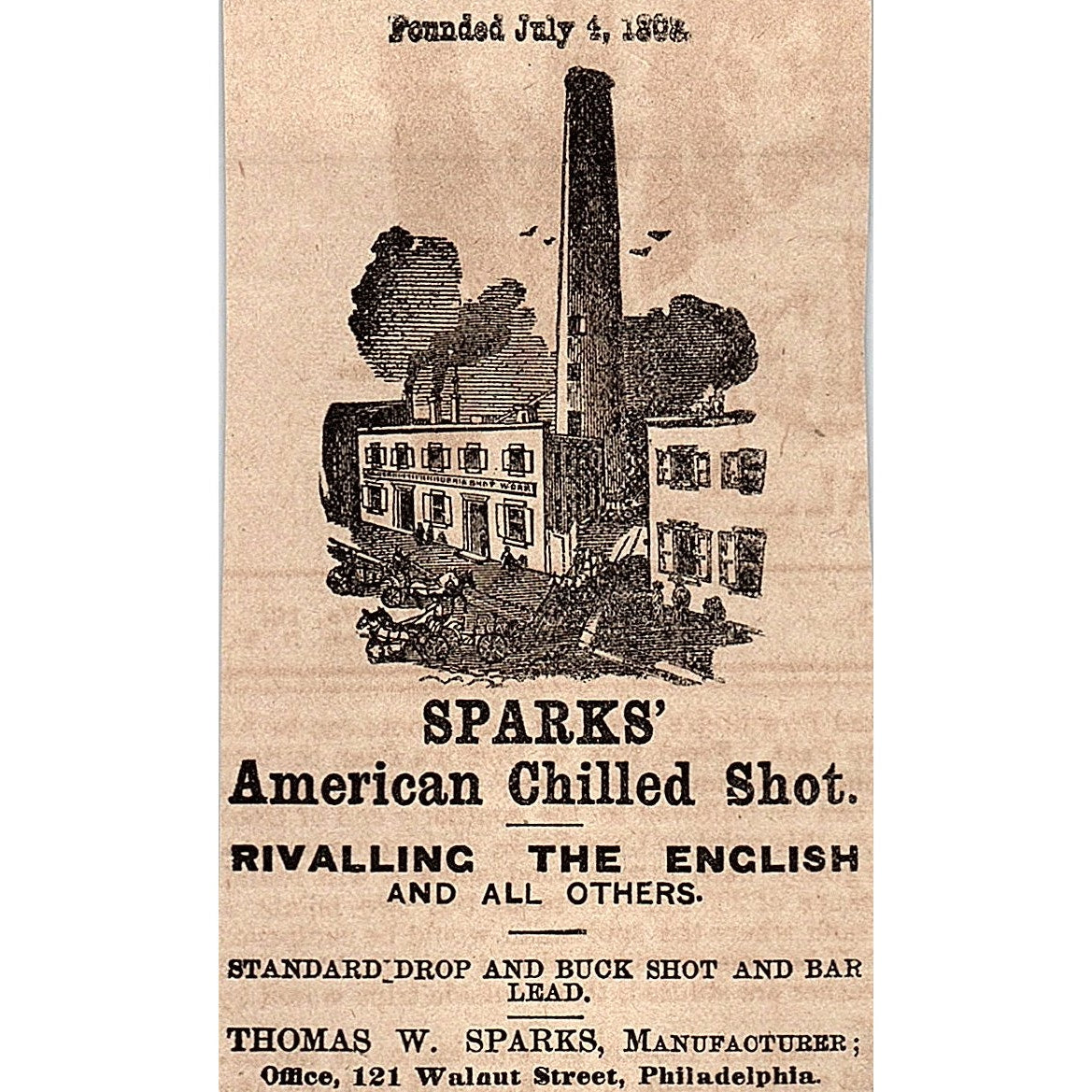 Thomas W Sparks American Chilled Shot Philadelphia 1878 Ad AG2-M13