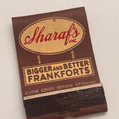 Sharaf's Bigger and Better Frankforts Vintage Matchbook Cover TB8-MB2-7