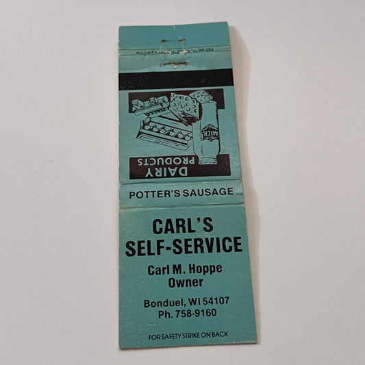 Carl's Self-Service Carl M. Hoppe Bonduel WI Vintage Matchbook Cover TB6-MB2-1