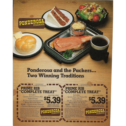 Ponderosa Steakhouse Green Bay Packers - Winning Tradition 8x11" 1981 Ad D26