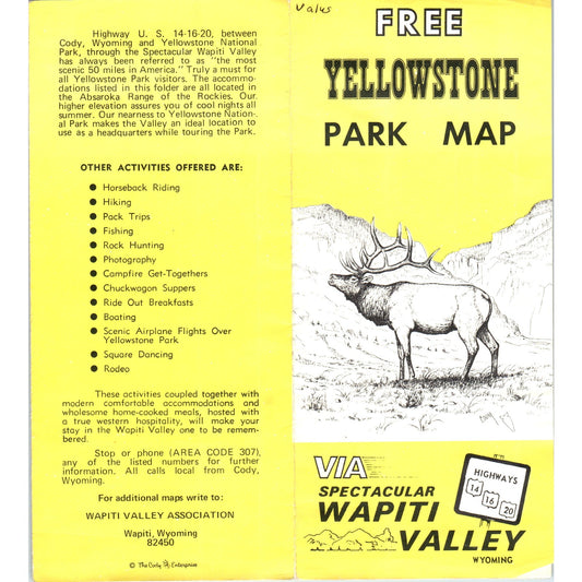 1970s Yellowstone Park Via Wapiti Valley Travel Brochure and Map AB8-RS1