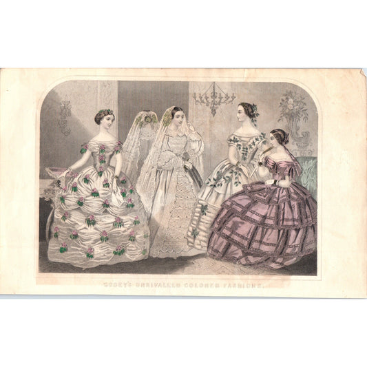 1857 Original Lady's Pre Civil War Fashion Plate Hand Tinted Engraving D19-2-5