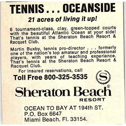 Sheraton Beach Resort & Racquet Club Martin Bixby Tennis FL 1977 Ad AF3-Q3
