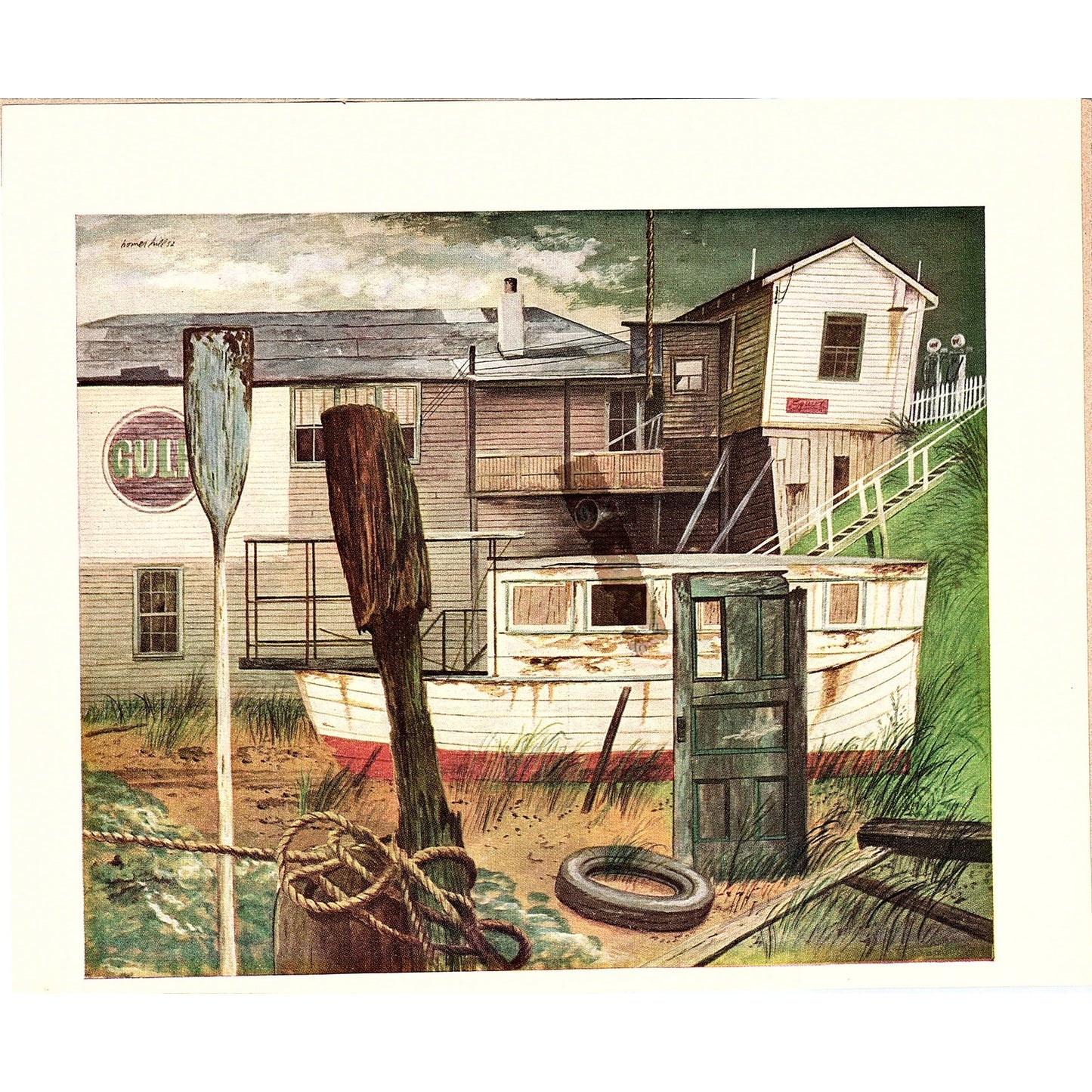 1952 Homer Hill Gulf Beach Scene Vintage Art Print 7x8" V17