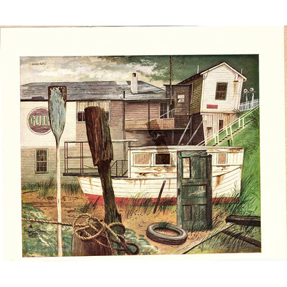 1952 Homer Hill Gulf Beach Scene Vintage Art Print 7x8" V17