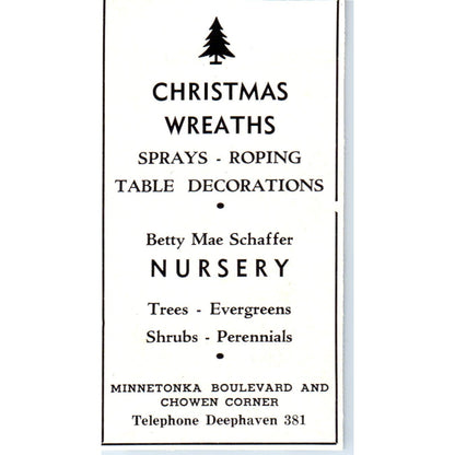 Christmas Wreaths Betty Mae Schaffer Nursery Minneapolis 1940 Magazine Ad AF1-OM