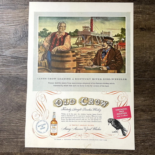 James Crow Loading a Kentucky River Side-Wheeler Old Crow Magazine Ad 10x13 V11