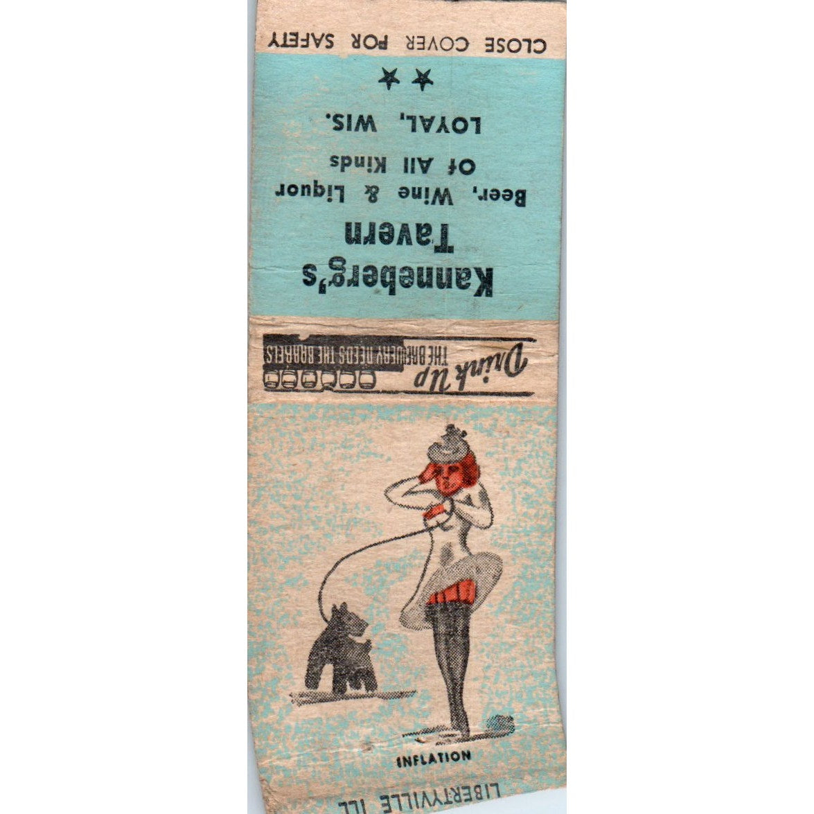 Kanneberg's Tavern Loyal WI Pinup Vintage Matchbook Cover SD4-Y4