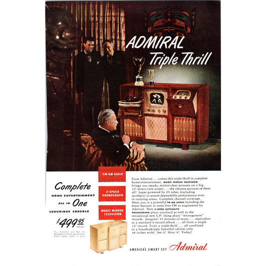 Admiral Triple Thrill Console Television TV Teleset - Vintage Magazine Ad D20