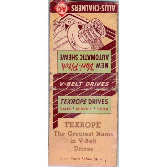 Allis-Chalmers Texrope V-Belt Drives Vintage Matchbook Cover SD2-Y13