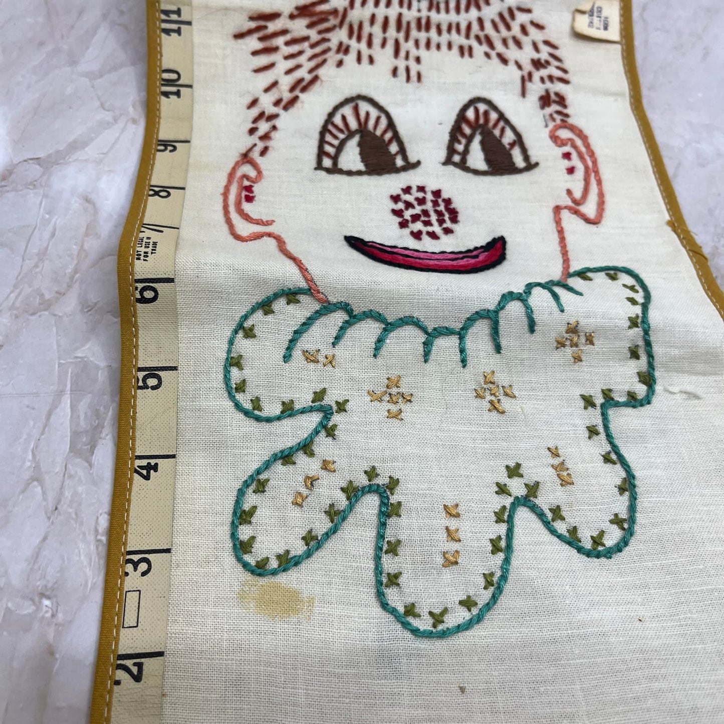 Vintage Handmade Embroidered Clown Child Growth Chart 45" TF5-L1
