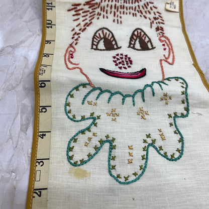 Vintage Handmade Embroidered Clown Child Growth Chart 45" TF5-L1
