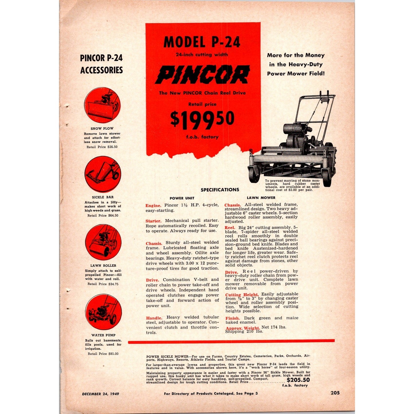 1949 Pincor Products Power Mower P-22 Chicago Farm Equipment 2 Page Ad I16