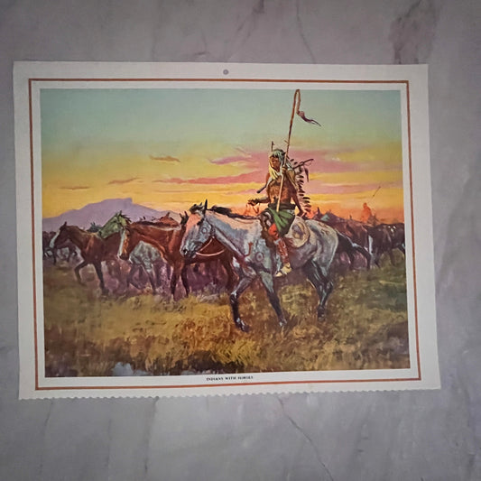 1980 Indians With Horses Western Cowboy Scene 9x11" Art Print V23