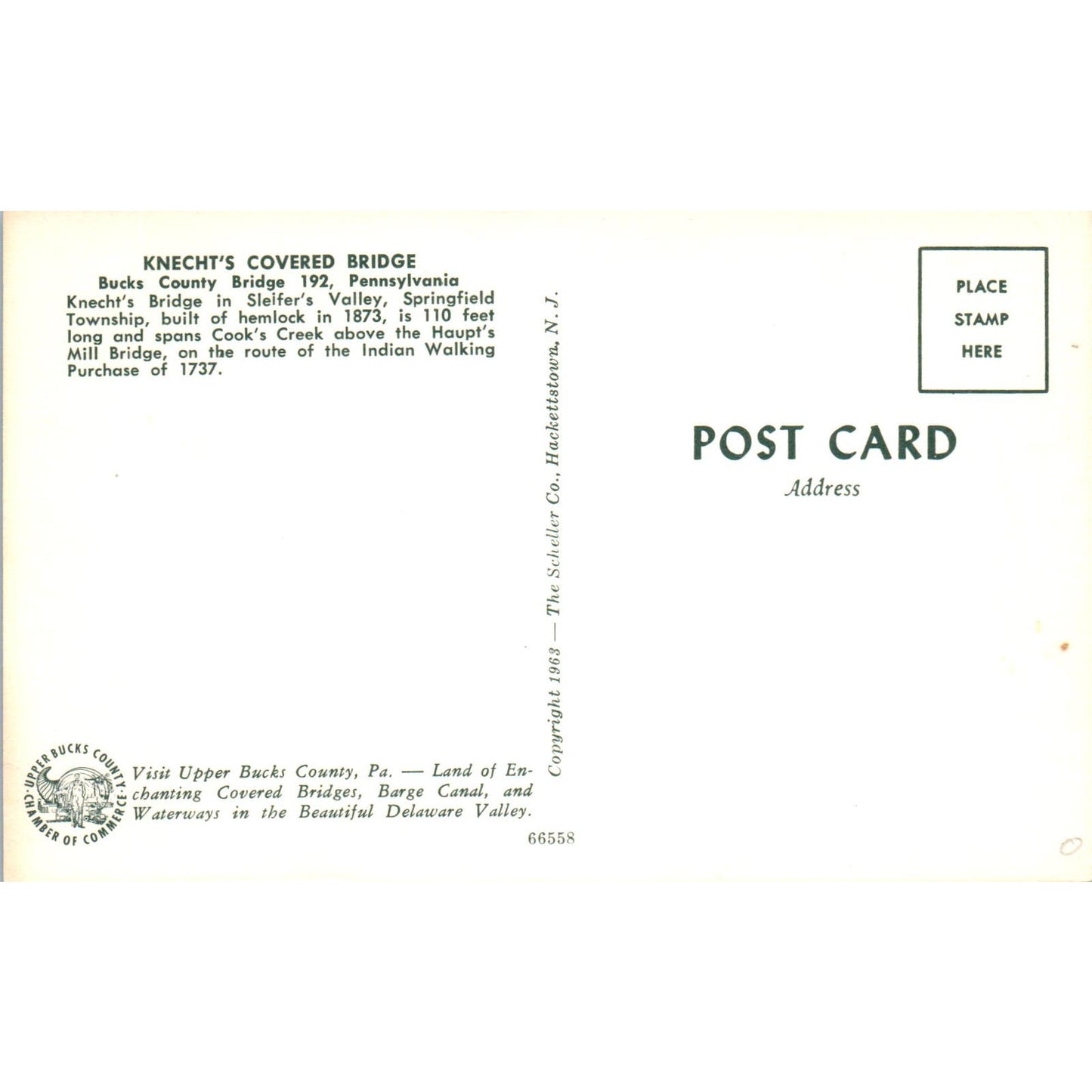 Bucks County Bridge 192 Sleifer's Valley Knecht's Covered Bridge Postcard PB10