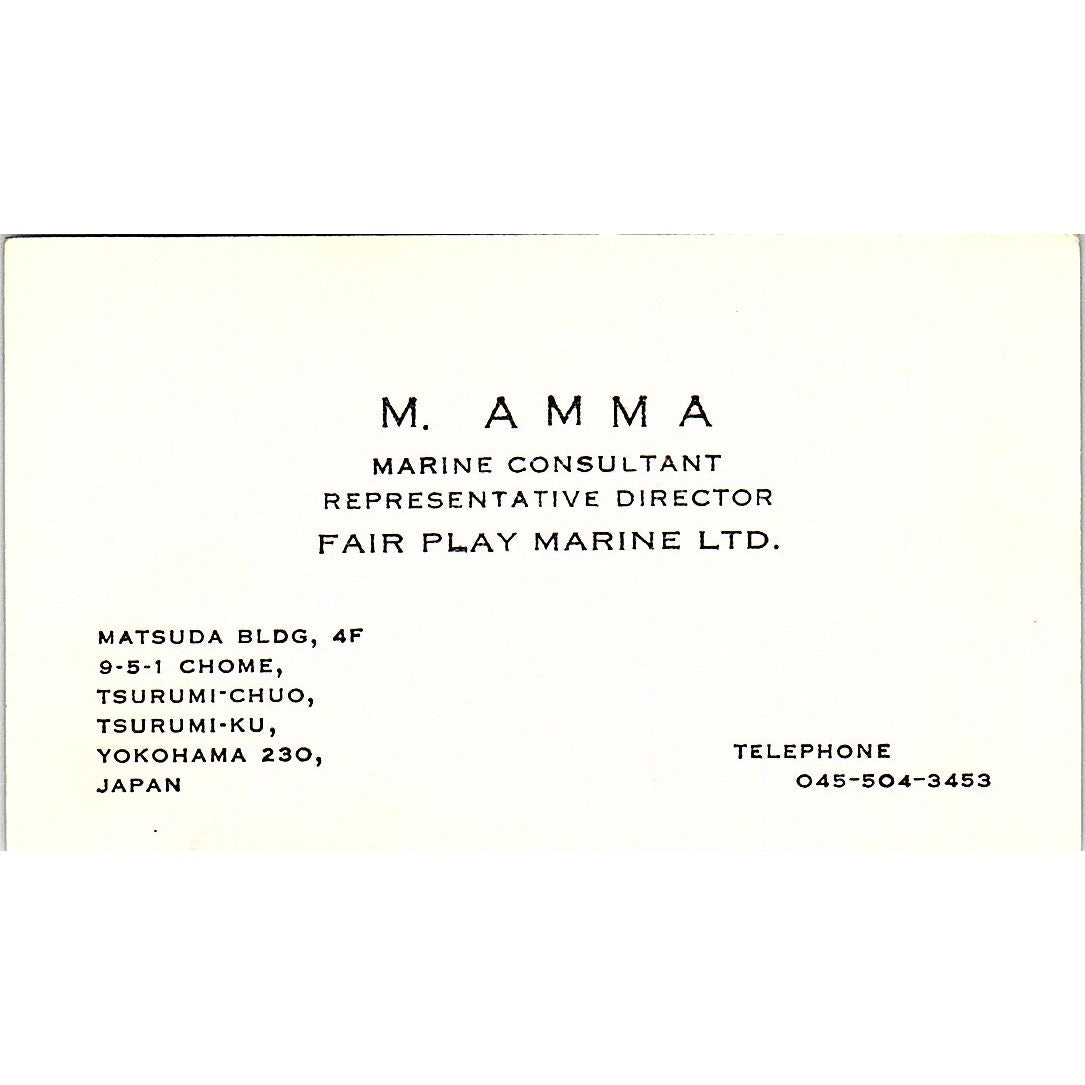 M. Amma Fair Play Marine Ltd Yokohama Japan Vintage Business Card SD9-B8