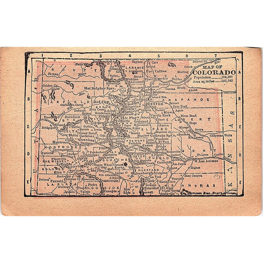 Antique 1889 Map of Colorado 1889 Pocket Map Engraving SAG4-H3