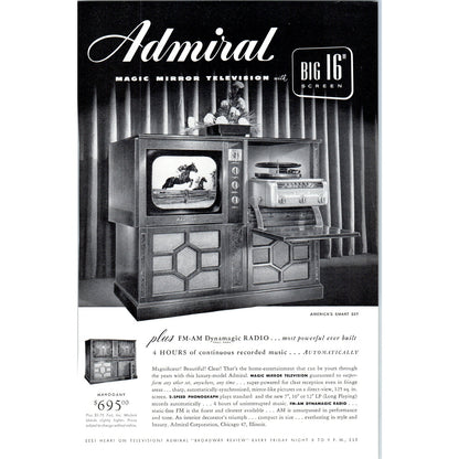 Admiral Mahogany Cabinet Television TV Teleset - Vintage Magazine Ad D20