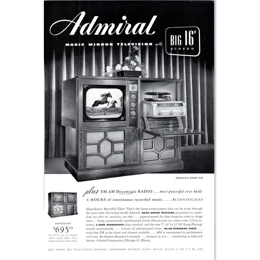 Admiral Mahogany Cabinet Television TV Teleset - Vintage Magazine Ad D20