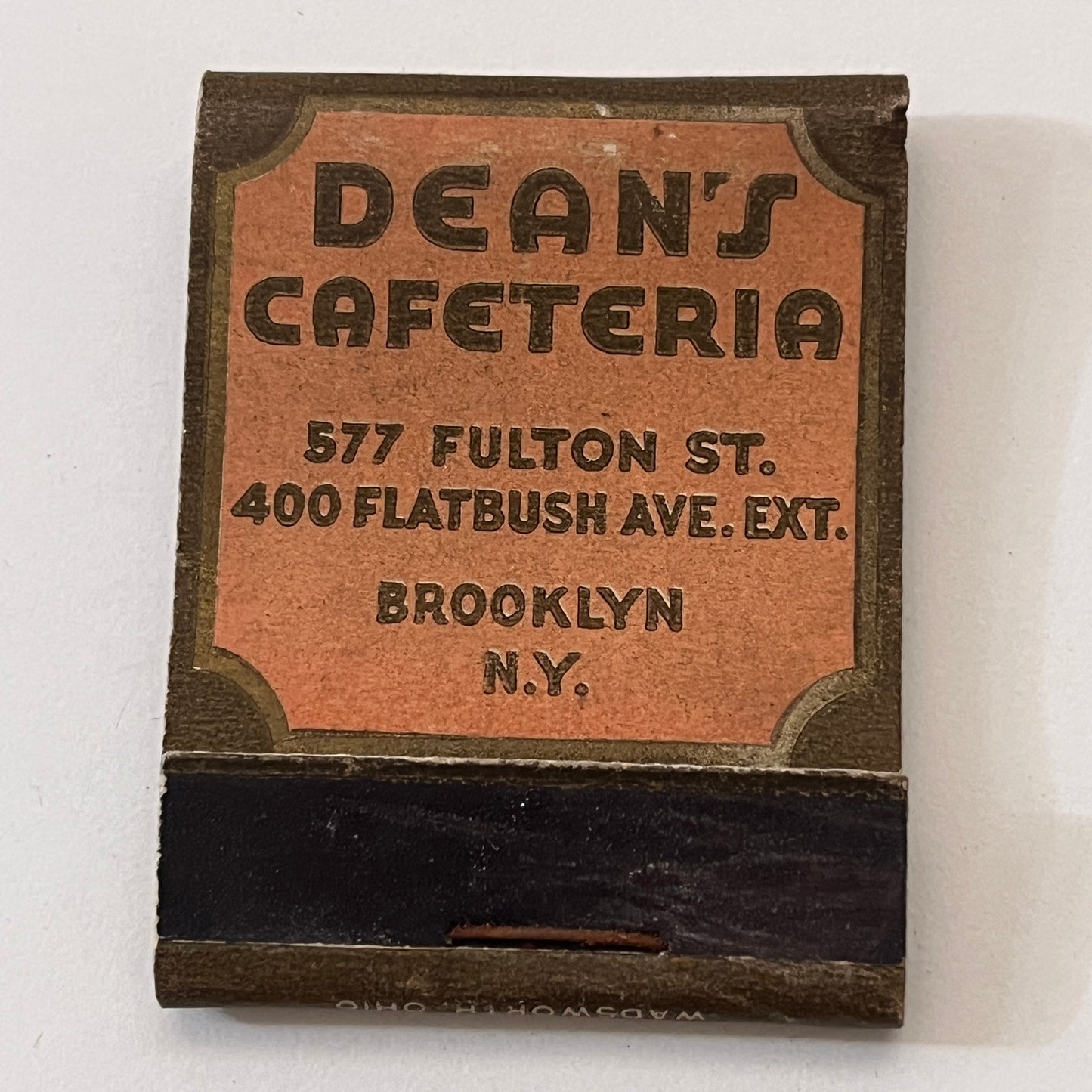 Dean's Cafeteria 577 Fulton St Brooklyn NY Vintage Matchbook Cover TB6-MB1-5