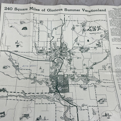 c1940 Fun Map of Tomahawk Wisconsin Fold Out Map & Travel Guide AE3