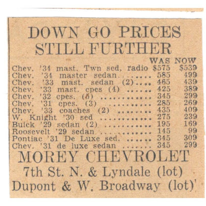 Morey Chevrolet Lyndale, W. Broadway 1935 Minneapolis Journal Ad AE7-H3