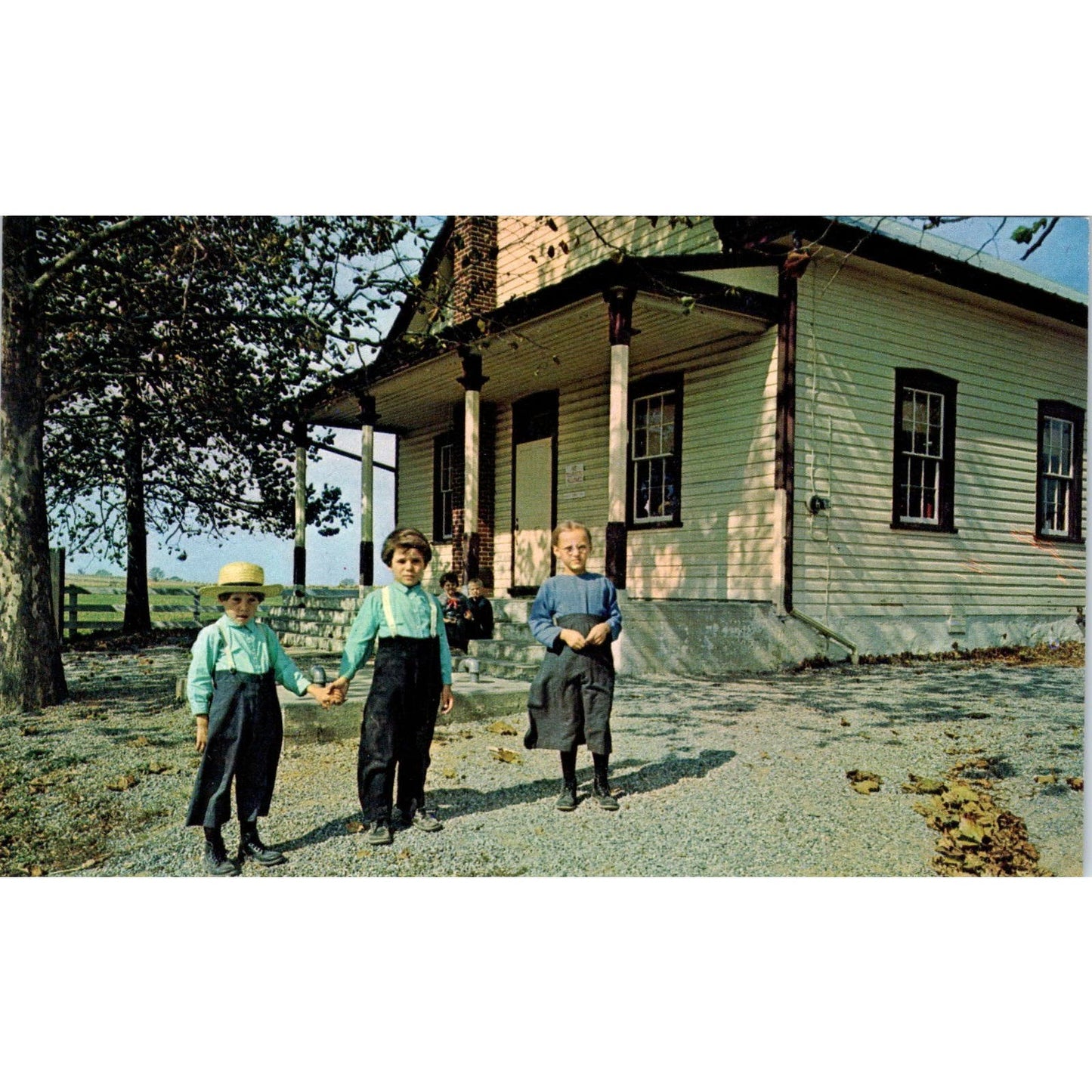 Amish Children in One Room Schoolhouse PA Dutch Country Vintage Postcard PD4