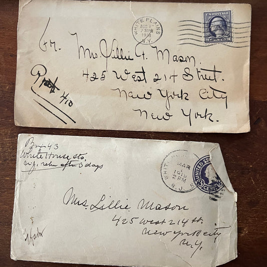1919 Lillie Mason New York City from White Plains Set of 2 Envelopes TG9-PC-2