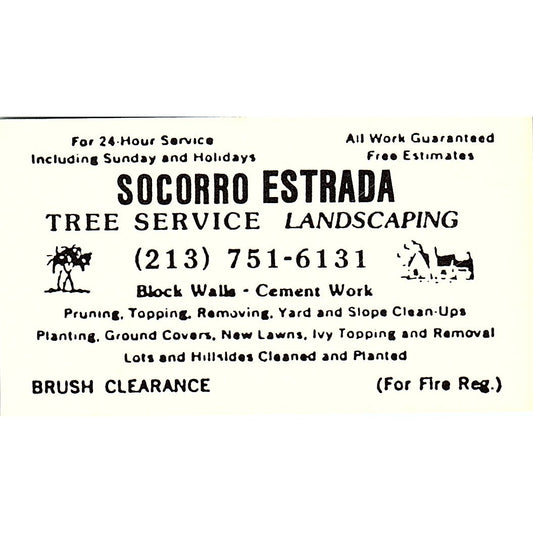 Socorro Estrada Tree Service Landscaping Long Beach Vintage Business Card SC9-B7