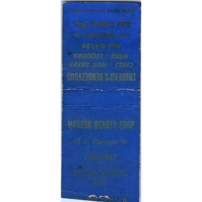 Trudeau's Rendezvous Eau Claire WI Vintage Matchbook Cover SD2-Y3