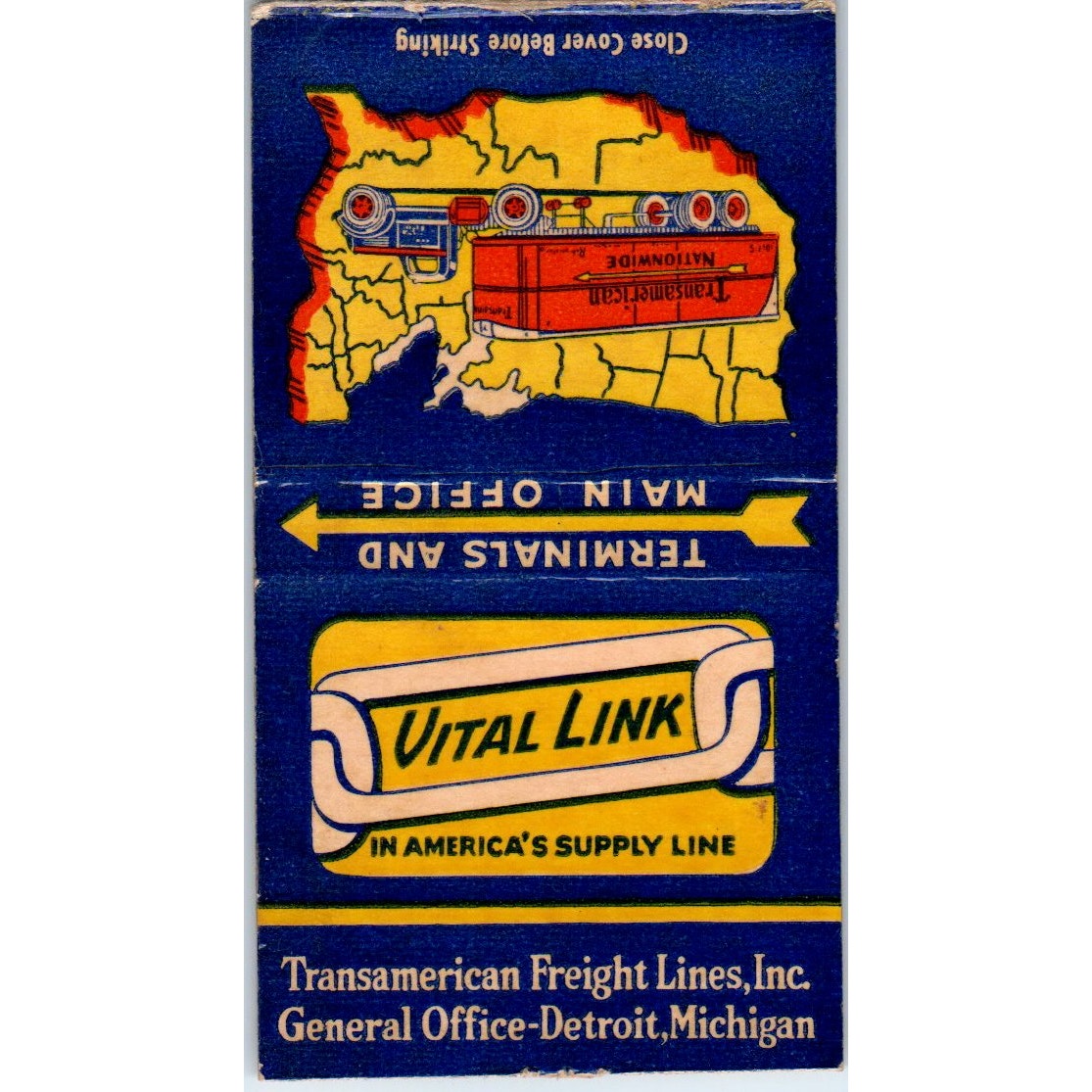 Vital Link Transamerican Freight Lines Detroit Vintage Matchbook Cover SF4-Y6