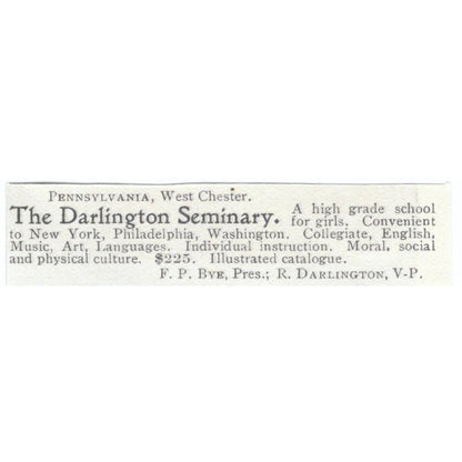 The Darlington Seminary F.P. Bye c1905 Original Magazine Advertisement AE7-SA1