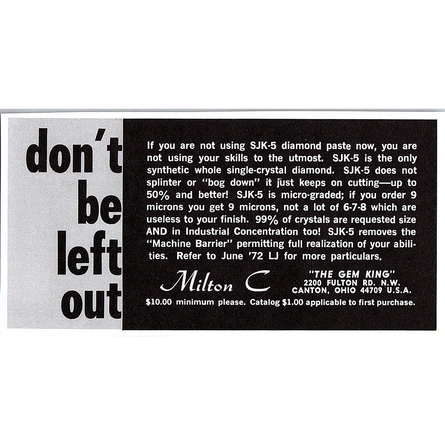 Milton C "The Gem King" Canton Ohio 1972 Ad AF8-M3
