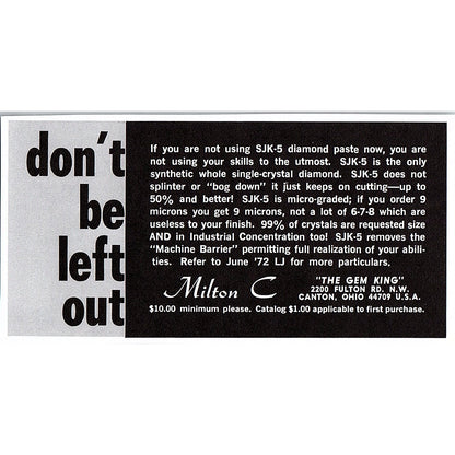 Milton C "The Gem King" Canton Ohio 1972 Ad AF8-M3