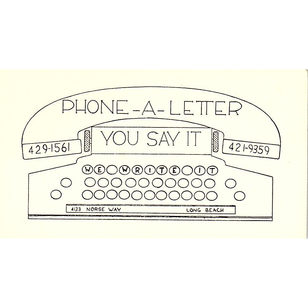 Phone-A-Letter 4133 Norse Way Long Beach CA Vintage Business Card SB4-B11