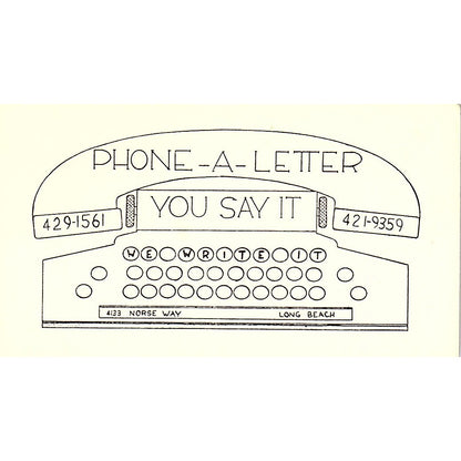 Phone-A-Letter 4133 Norse Way Long Beach CA Vintage Business Card SB4-B11
