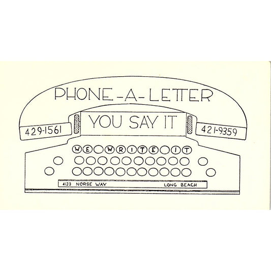 Phone-A-Letter 4133 Norse Way Long Beach CA Vintage Business Card SB4-B11