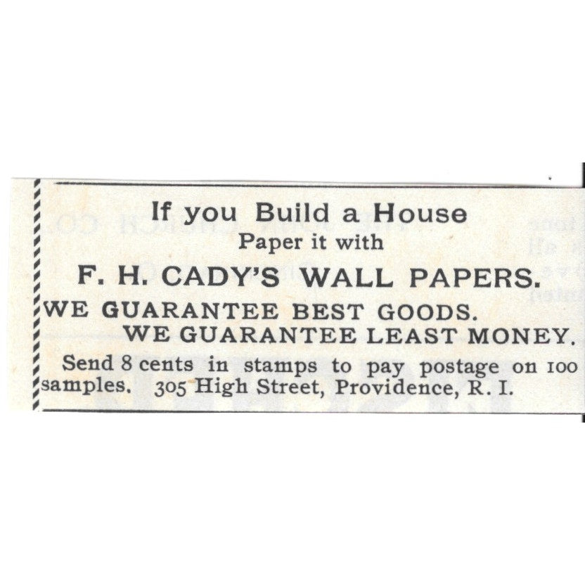 F.W. Cady's Wall Papers 305 High Street Providence RI 1892 Ad AG2-S21