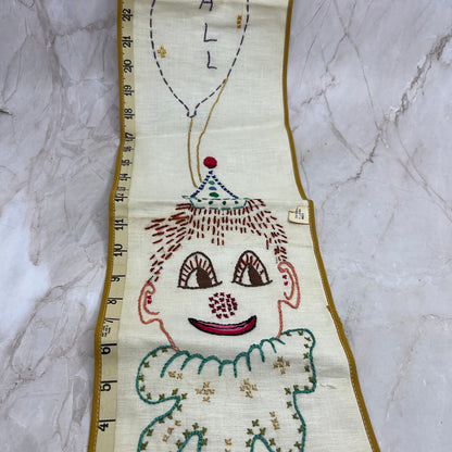Vintage Handmade Embroidered Clown Child Growth Chart 45" TF5-L1