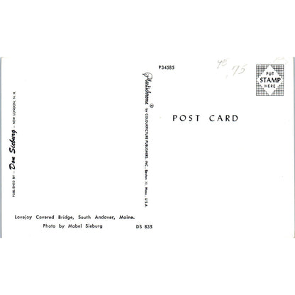 Lovejoy Bridge South Andover Maine Covered Bridge Postcard PC1