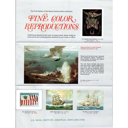 1980s US Naval Institute Annapolis MD Fine Color Reproductions Brochure TF4-BC