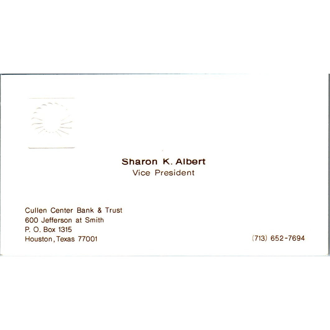 Sharon K Albert Cullen Center Bank & Trust Houston Vintage Business Card SE3-B9