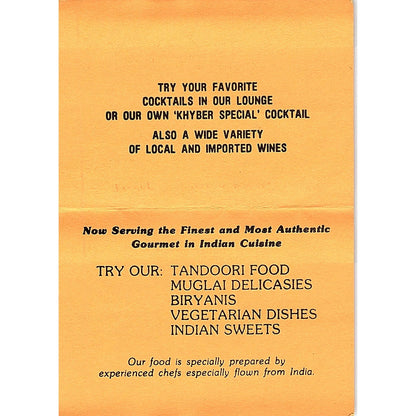 Khyber India Restaurant Sarup Bhardwat Chicago Vintage Business Card TH2-B2