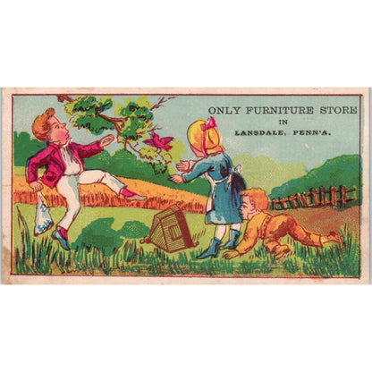 Children Playing S.B. Conver's Furniture Lansdale c1880 Victorian Trade Card AE5