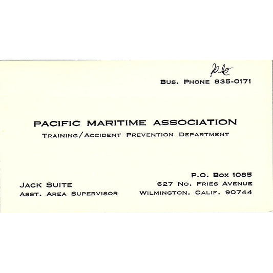 Jack Suite Pacific Maritime Assoc Wilmington CA Vintage Business Card SD9-B9
